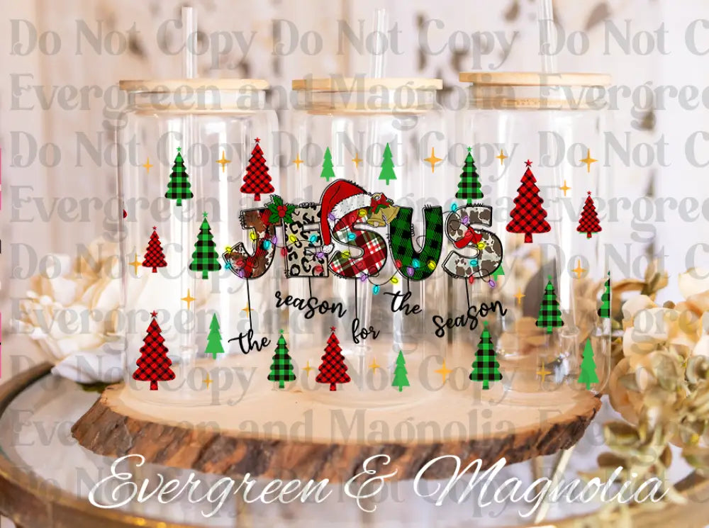 38-Jesus Is The Reason For The Season- Jesus Christmas-Buffalo Plaid Leopard Christmas