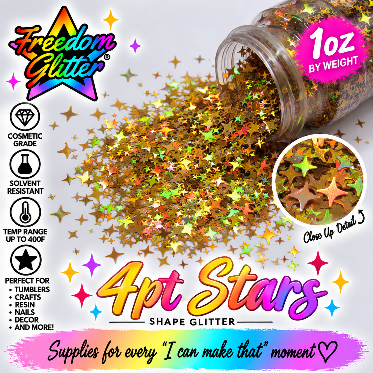 4pt Star - Gold (Shape Glitter)