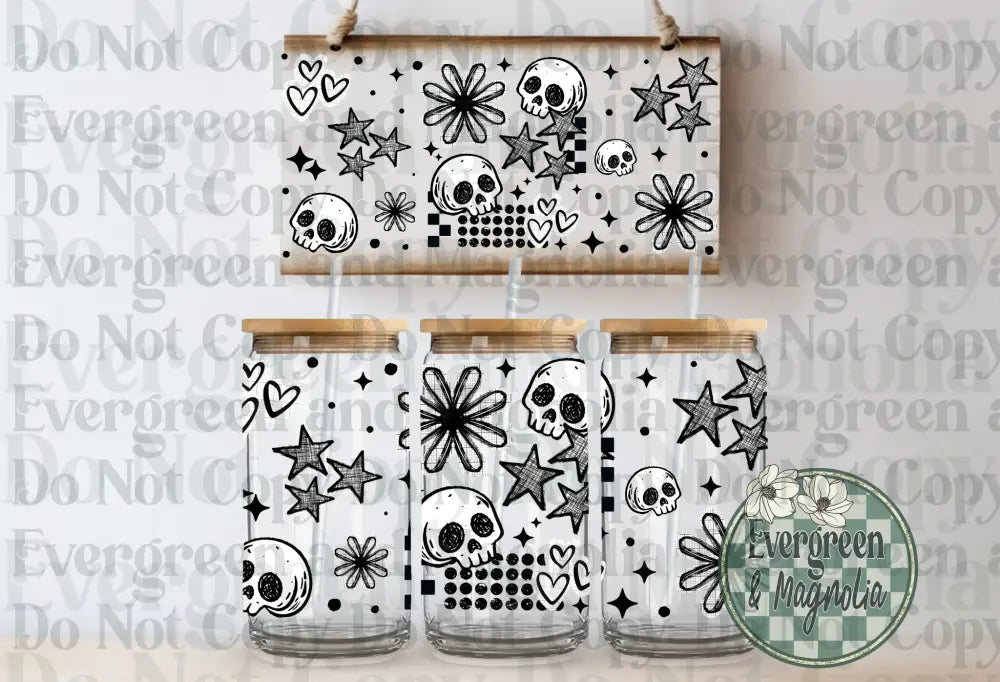Skulls & flowers Grunge doodles