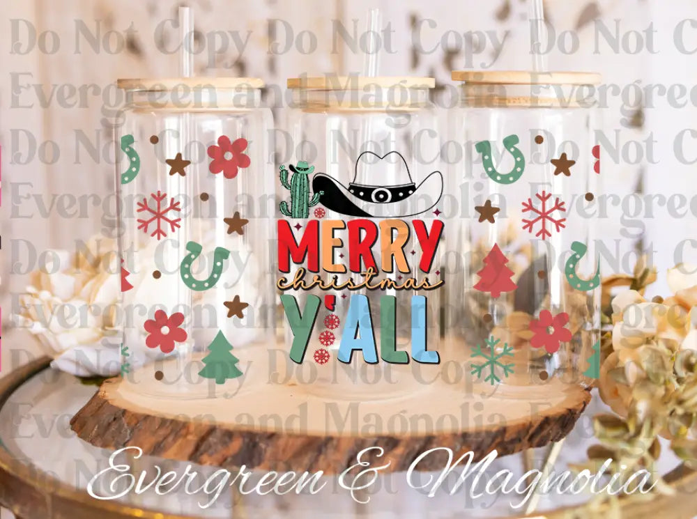 99-Merry christmas yall-Christmas Retro16oz glass wrap