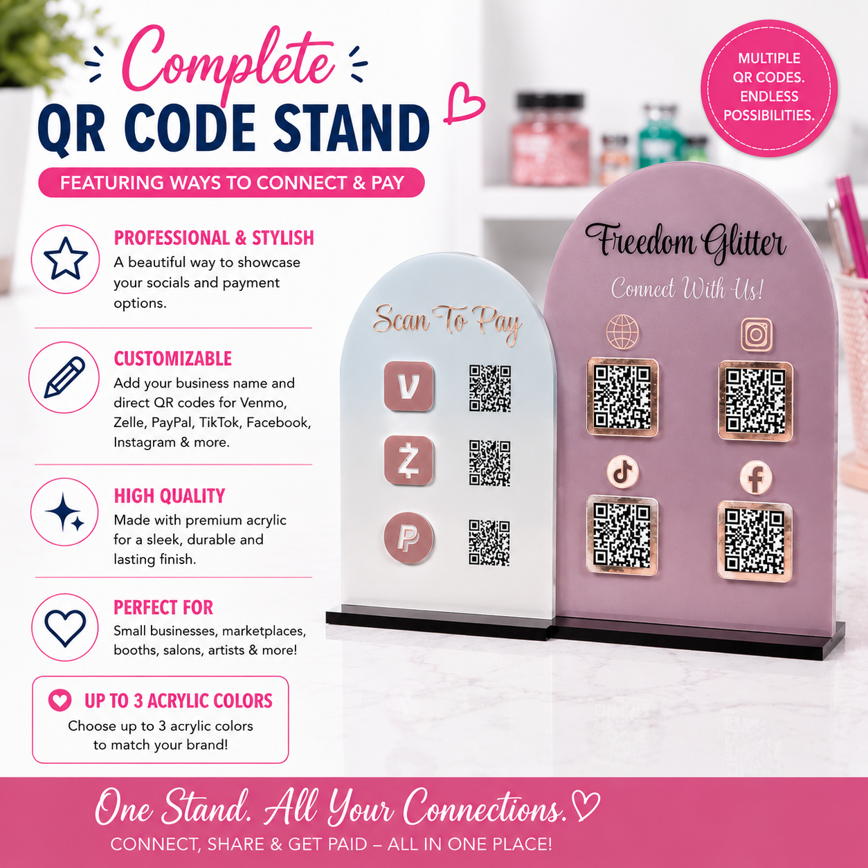 Complete All-in-One Pay & Connect QR Code Stand