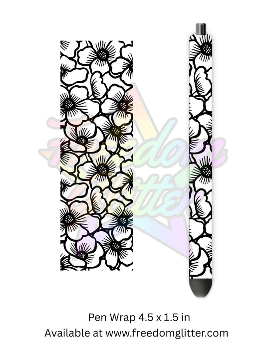 Black & White Floral Outline 5 (Printed Vinyl)