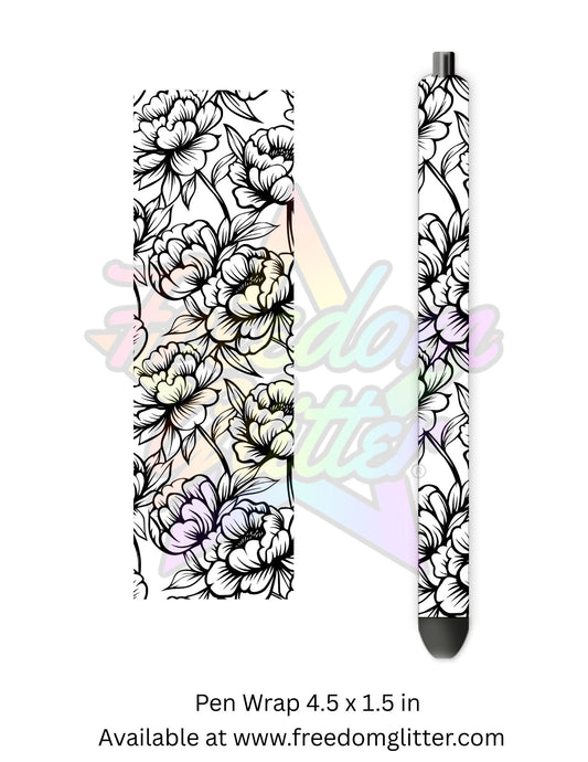 Black & White Floral Outline 6 (Printed Vinyl)