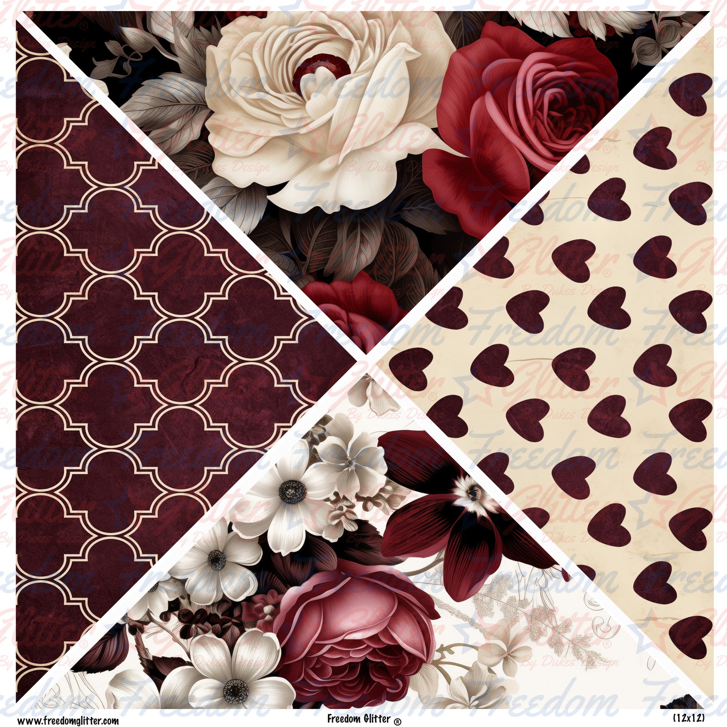 Burgundy Floral Mixed Triangles (Printed Vinyl)