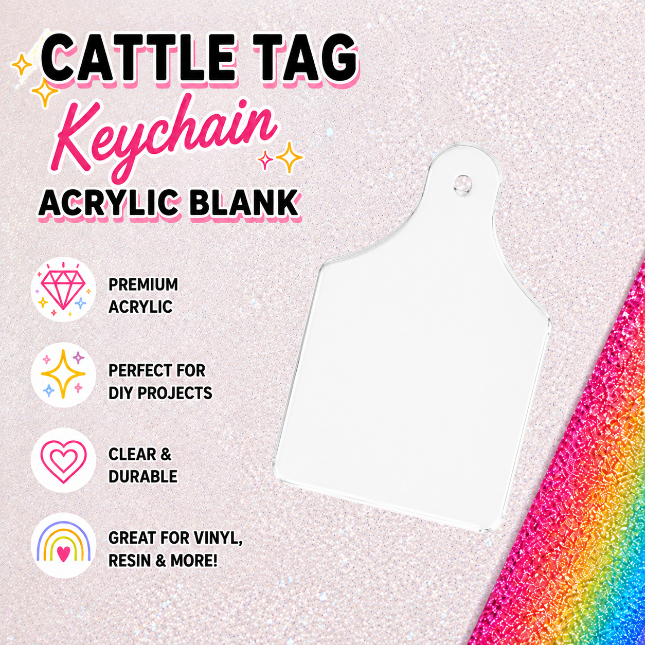 Cattle Tag Keychain Acrylic Blank – 1.5x2 Clear Acrylic