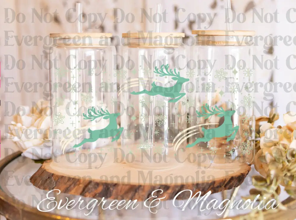 Christmas Deer Green & Gold