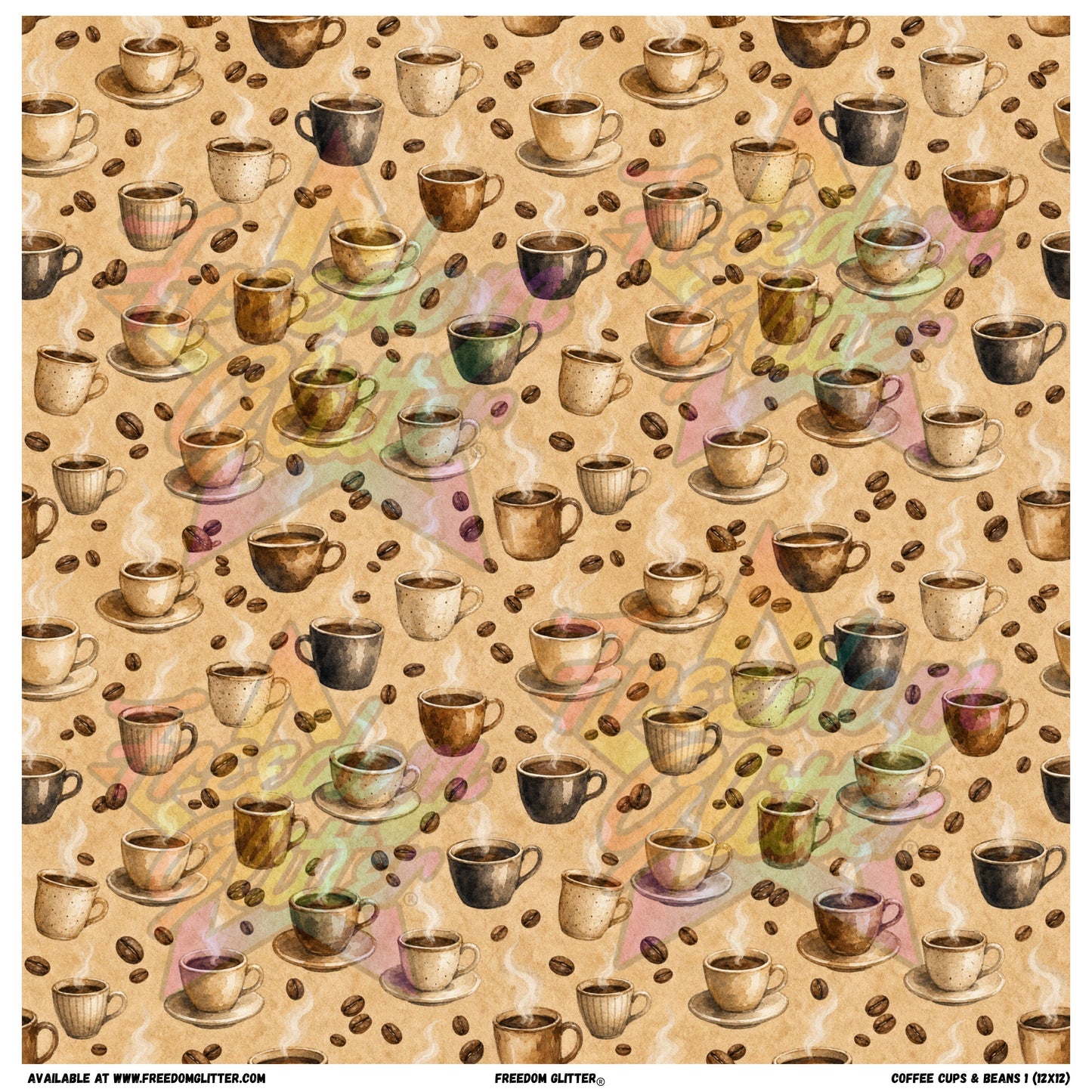 Coffee Cups & Beans 1 (Printed Vinyl)