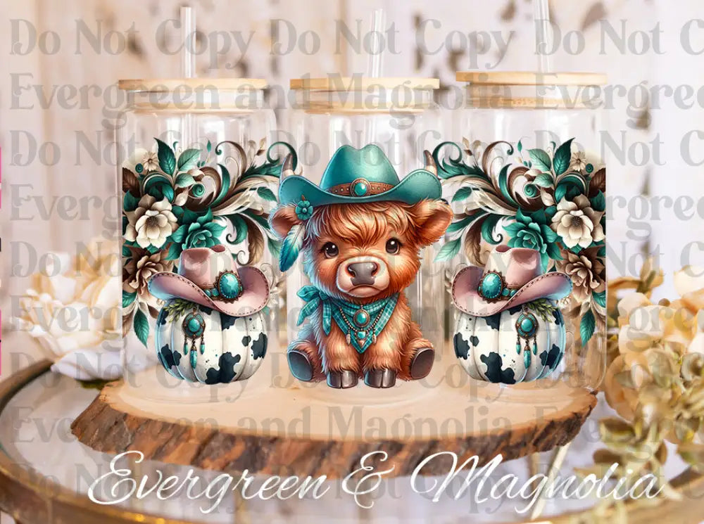 Cute highland cow cowgirl