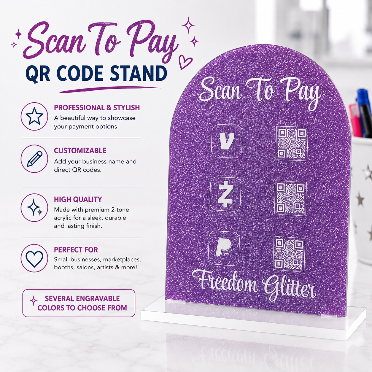 Engraved Scan to Pay QR Code Stand