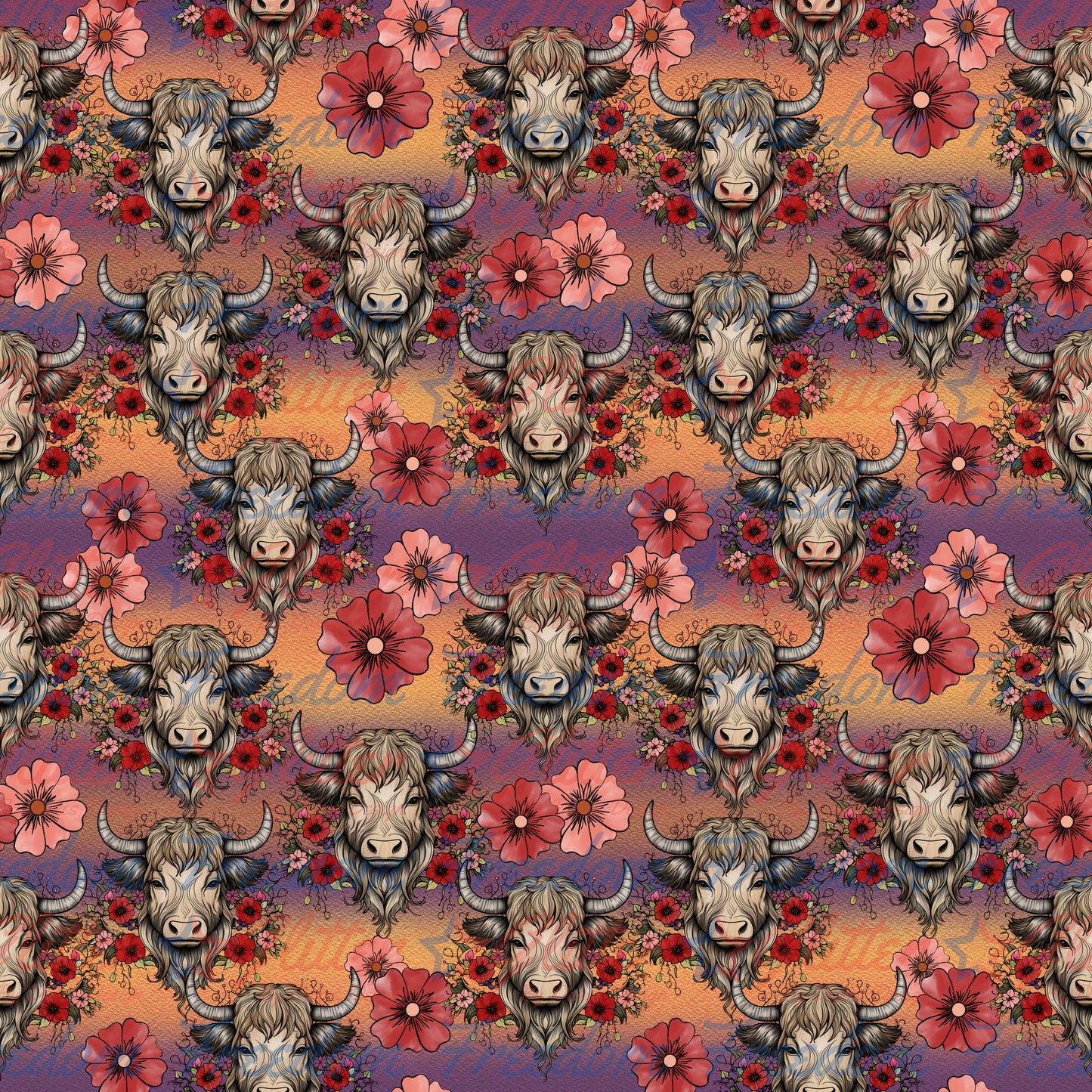 Highland Cow Purple & Orange (Printed Vinyl)