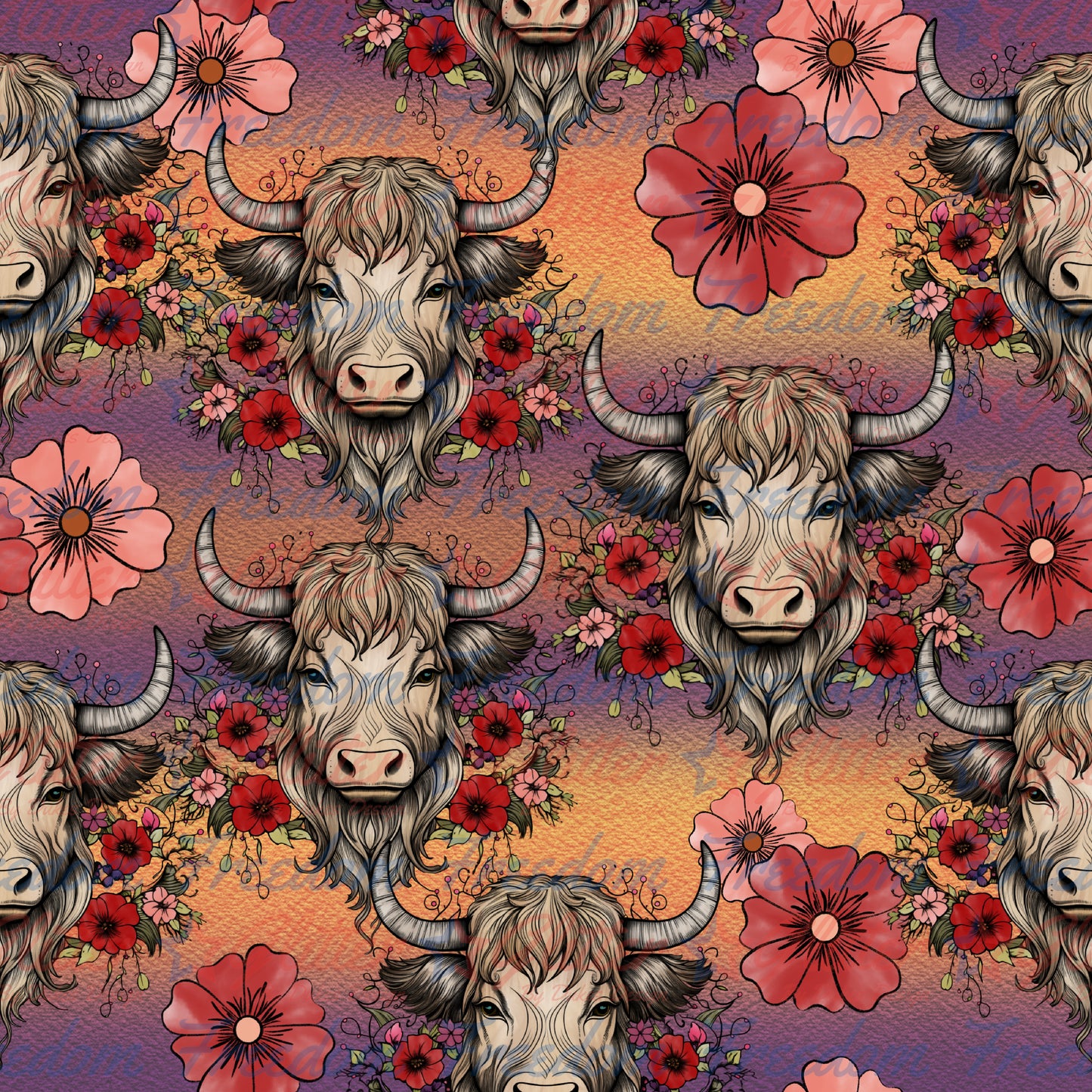 Highland Cow Purple & Orange (Printed Vinyl)