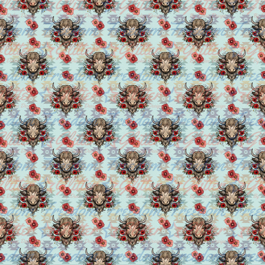 Highland Cow Stars & Flowers (Printed Vinyl)