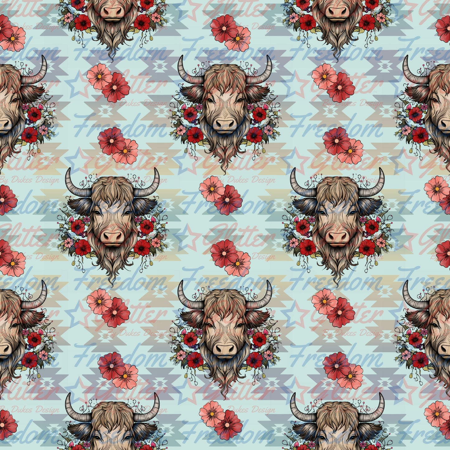 Highland Cow Stars & Flowers (Printed Vinyl)