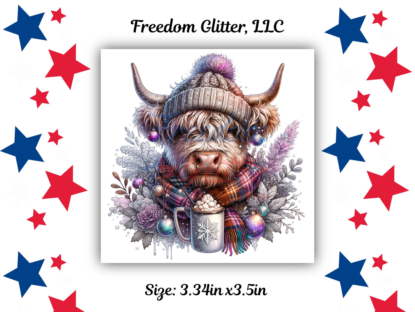 Iridescent Winter Highland Cow Decal (UVDTF)