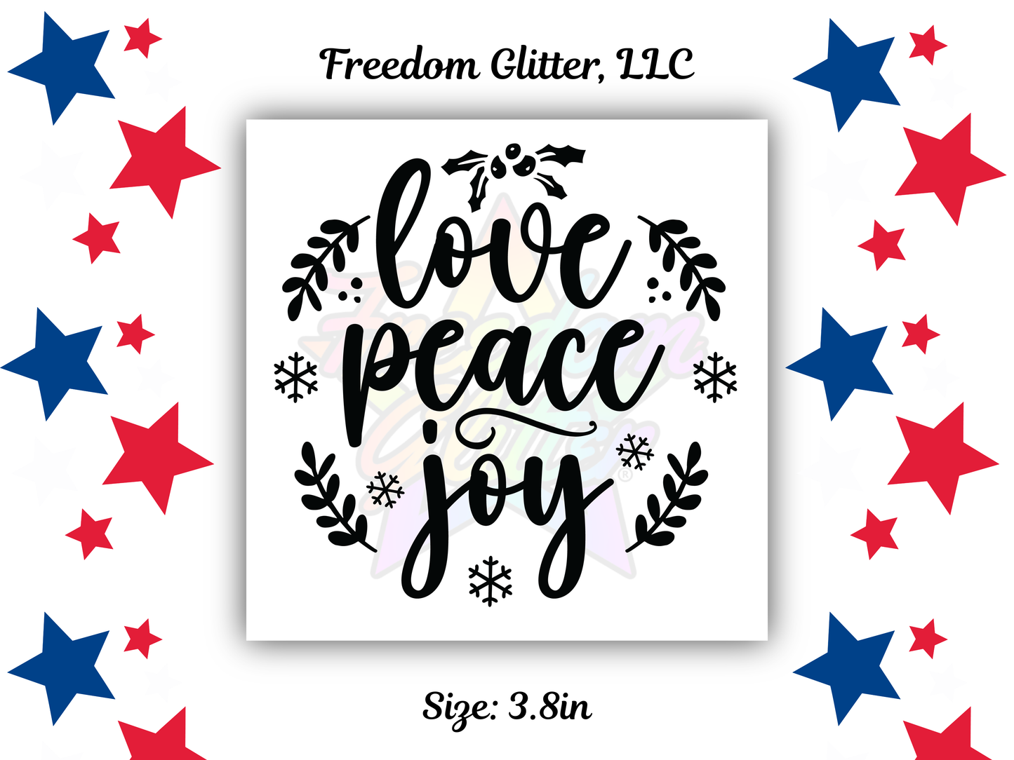 Love Peace Joy 1 UVDTF Transfer – 3.8" Ornament Design