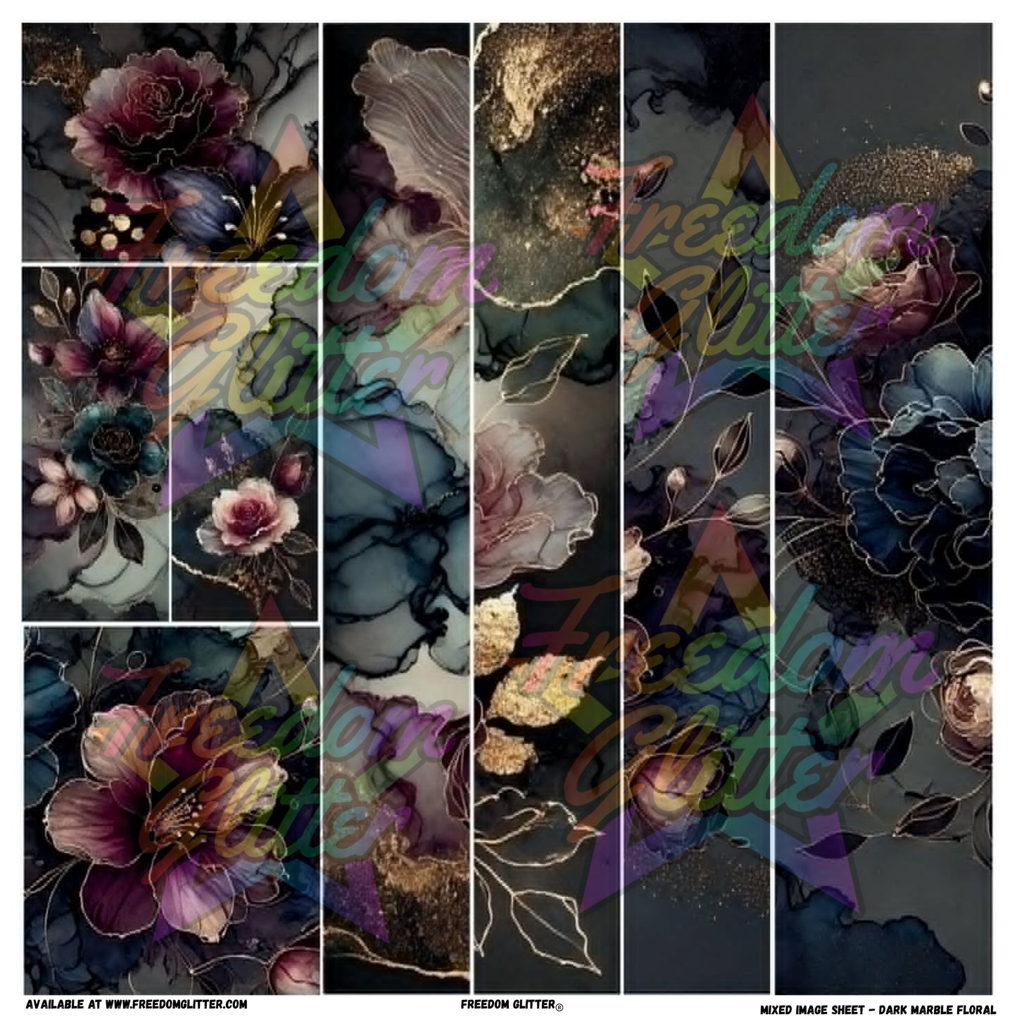 Mixed Image Sheet - Dark Marble Floral (Printed Vinyl)
