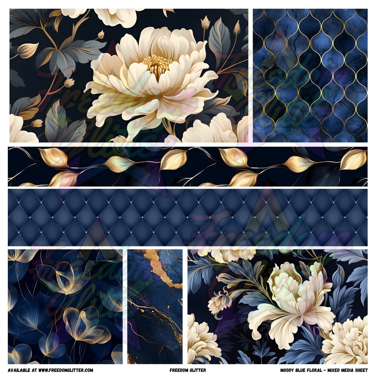 Mixed Image Sheet - Moody Blue Floral (Printed Vinyl)