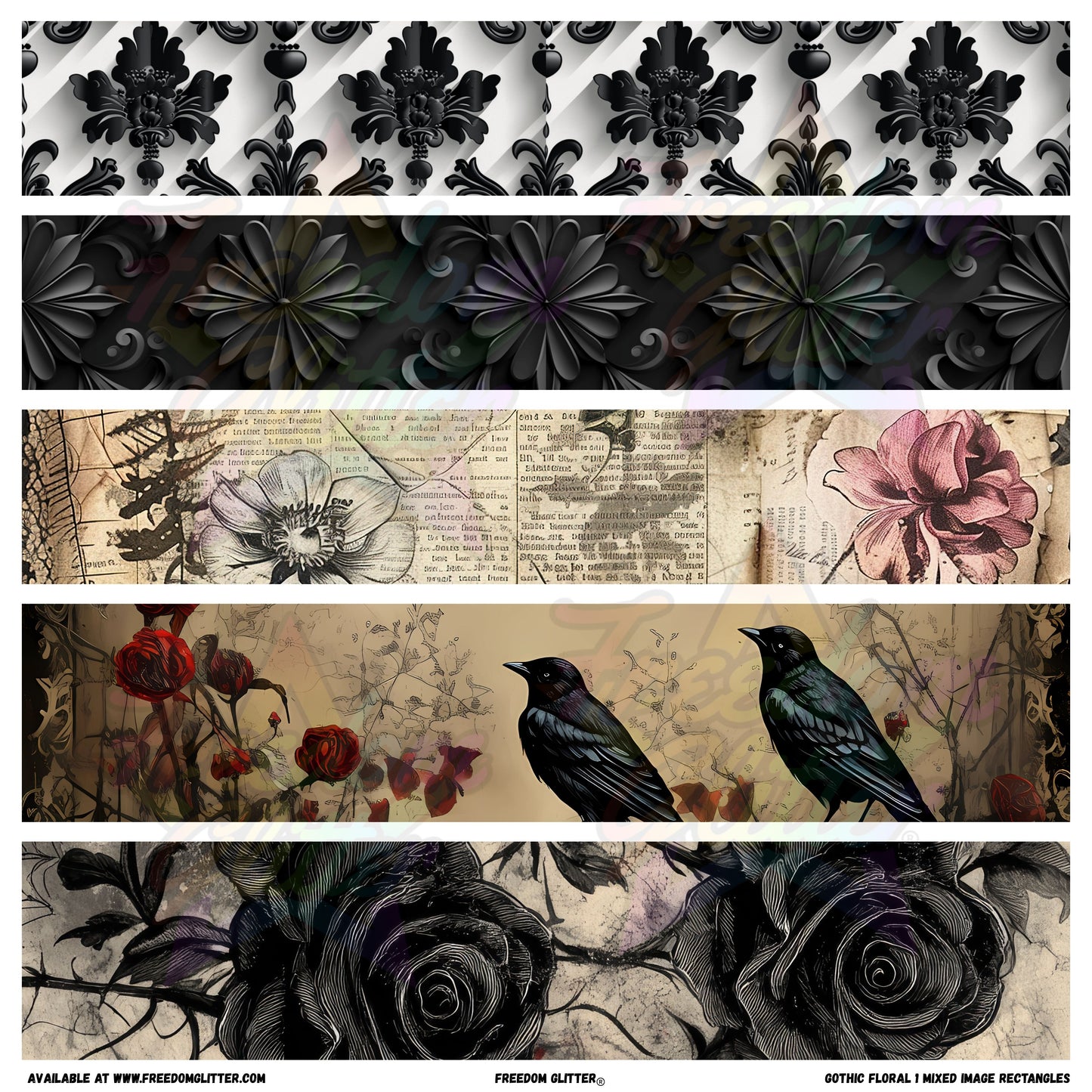 Gothic Floral 1 - Mixed Image Rectangles (Printed Vinyl)
