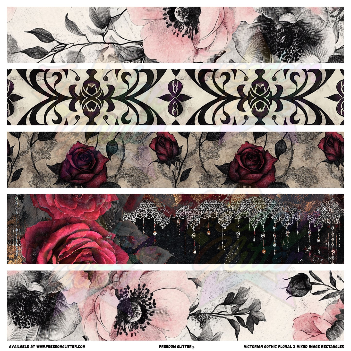 Victorian Gothic Floral 2 - Mixed Image Rectangles (Printed Vinyl)
