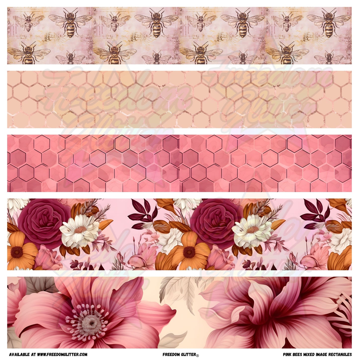 Pink Bees - Mixed Image Rectangles (Printed Vinyl)