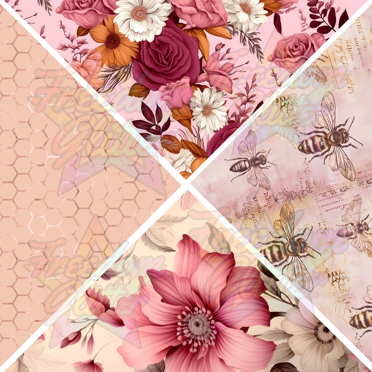 Mixed Triangles - Pink Bees (Printed Vinyl)