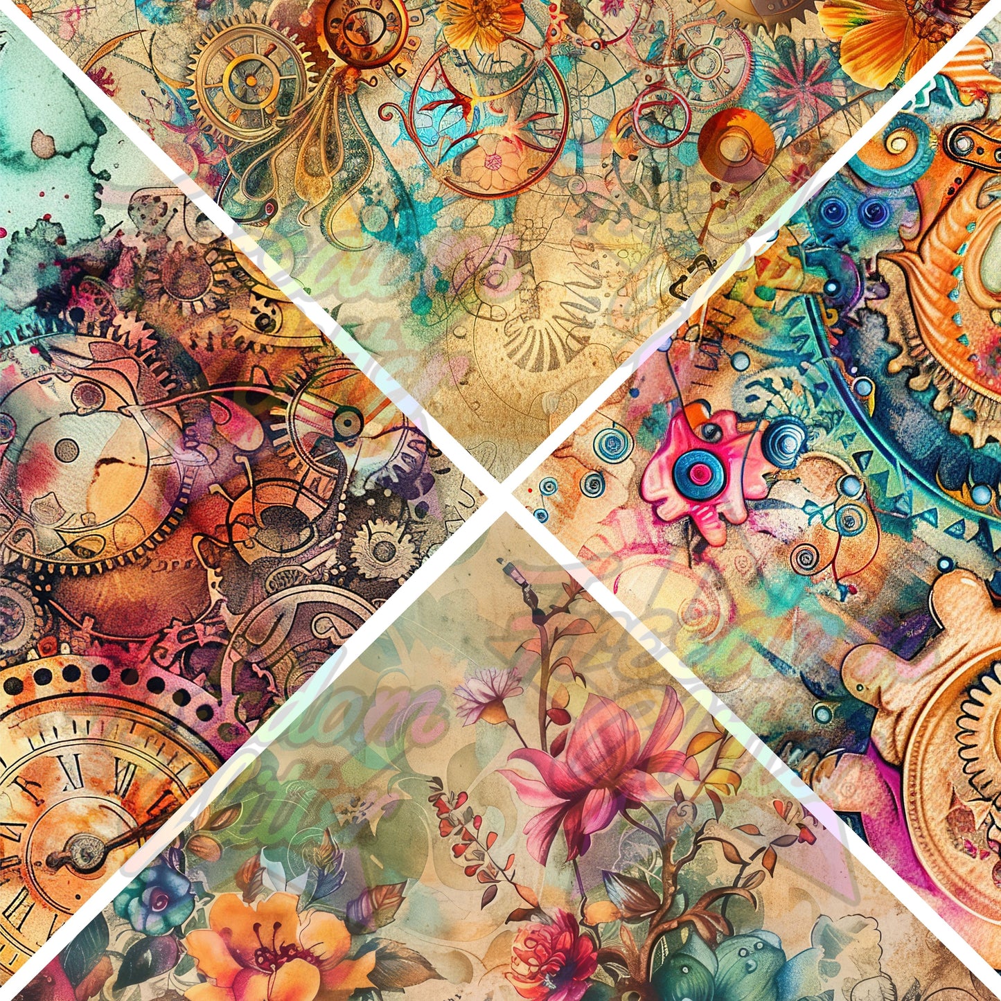 Mixed Triangles - Steampunk Floral 2 (Printed Vinyl)