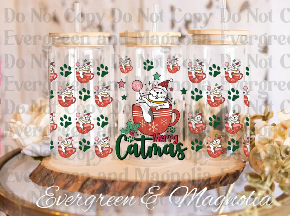 Merry Catmas Cute Christmas glass can