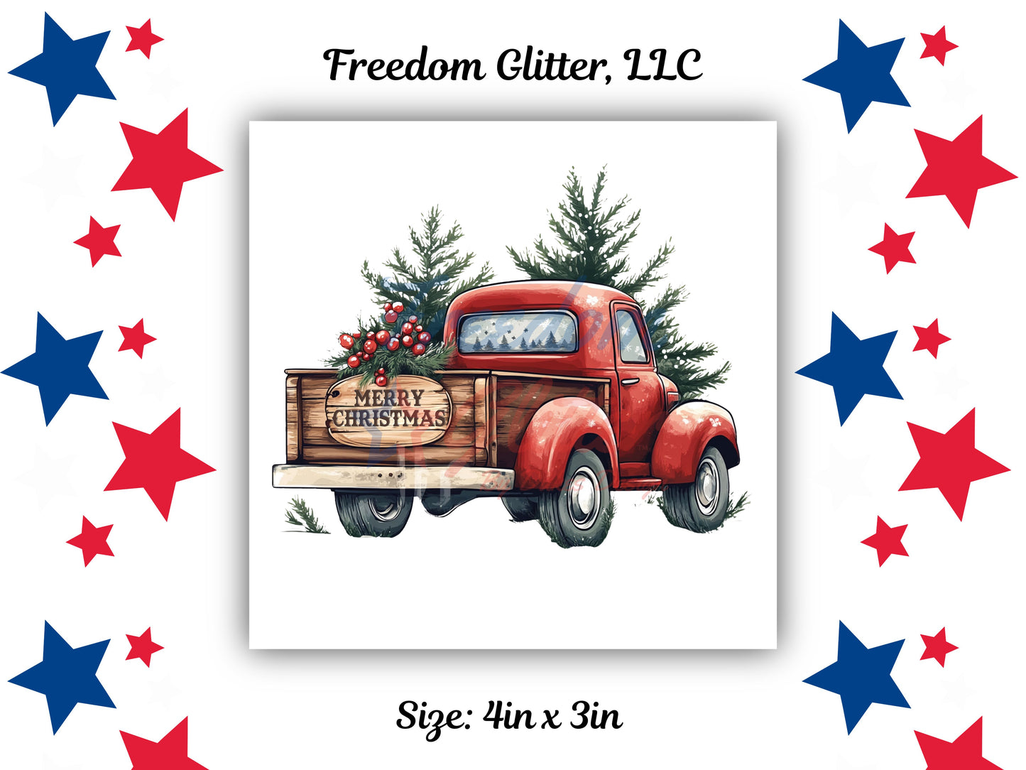 Merry Christmas Little Red Truck Decal (UVDTF)