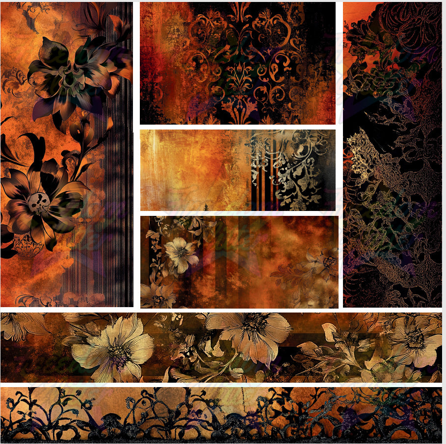 Mixed Image Sheet - Orange & Gold Floral (Printed Vinyl)