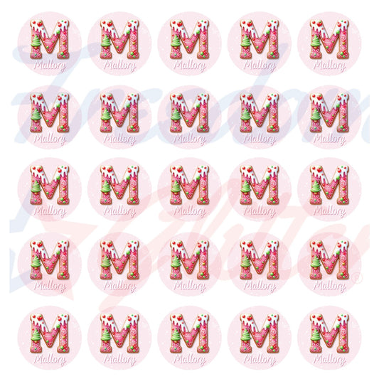 Customized Christmas Gift Tags - Pink & Green Gingerbread