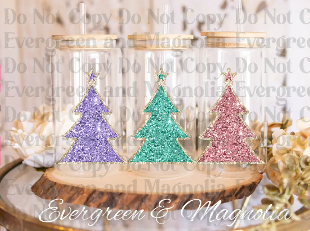 Pastel glitter christmas trees