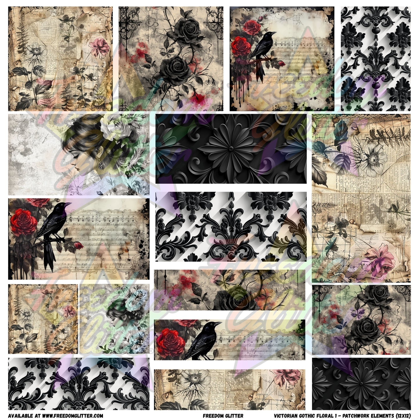 Patchwork Elements - Victorian Gothic Floral 1 (Printed Vinyl)
