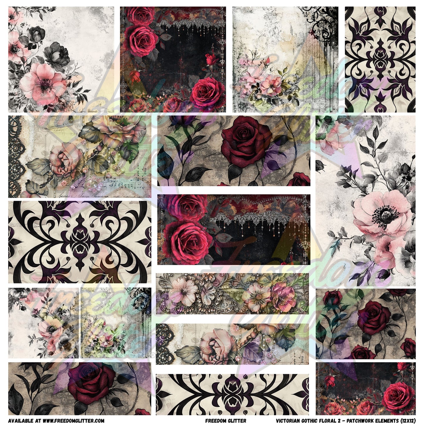 Patchwork Elements - Victorian Gothic Floral 2 (Printed Vinyl)