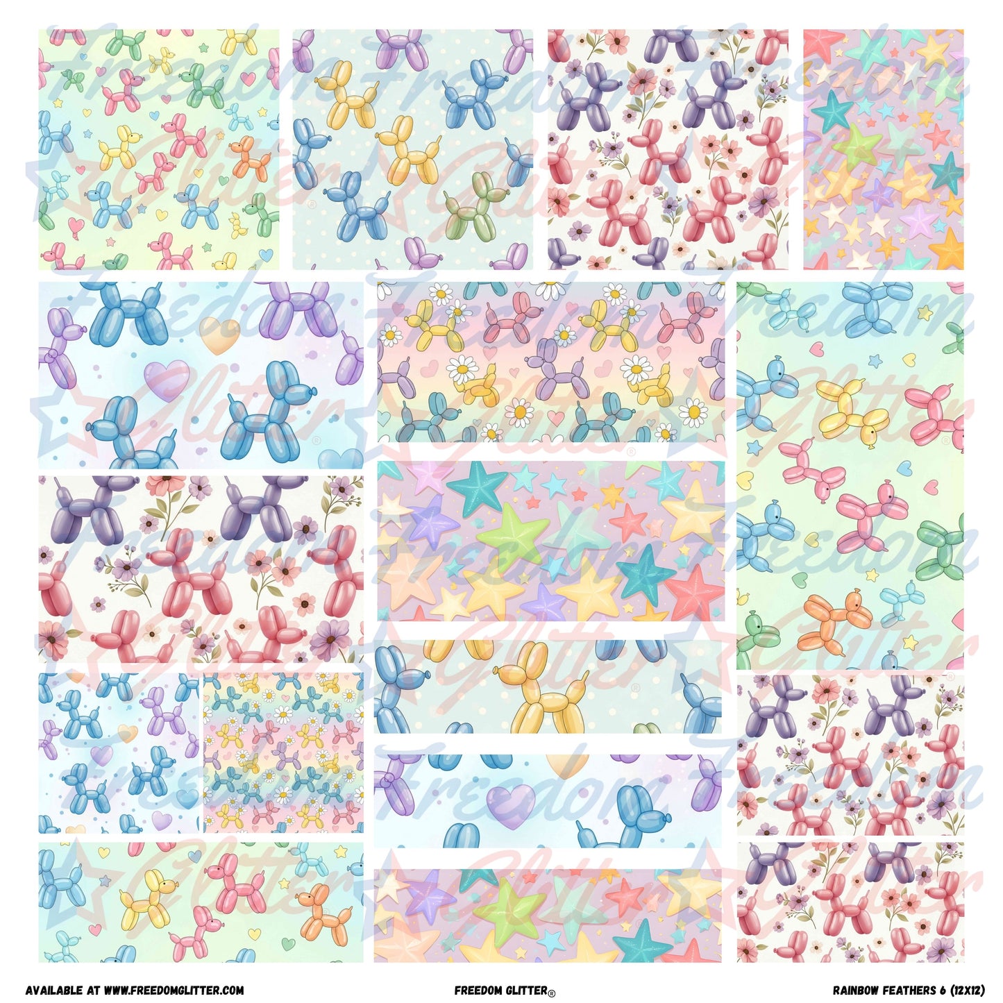 Patchwork Elements - Pastel Balloon Dogs 2 (Printed Vinyl)