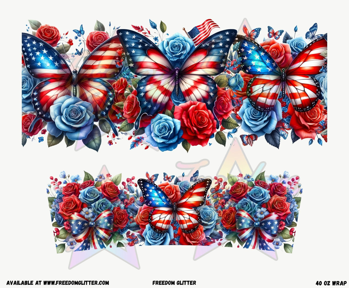Patriotic Butterflies 40oz Wrap (Printed Vinyl)