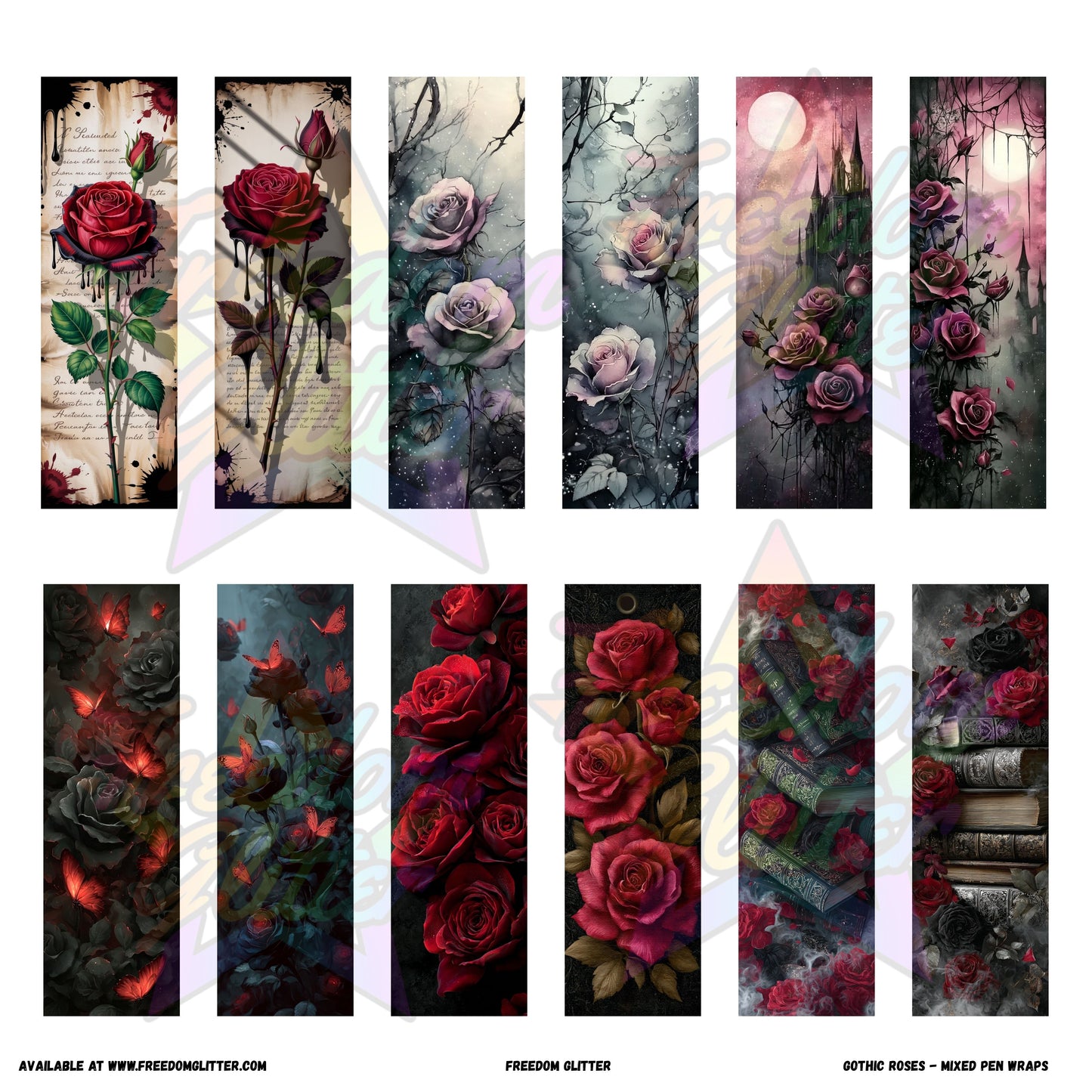 Mixed Pen Wraps - Gothic Roses 1 (Printed Vinyl)