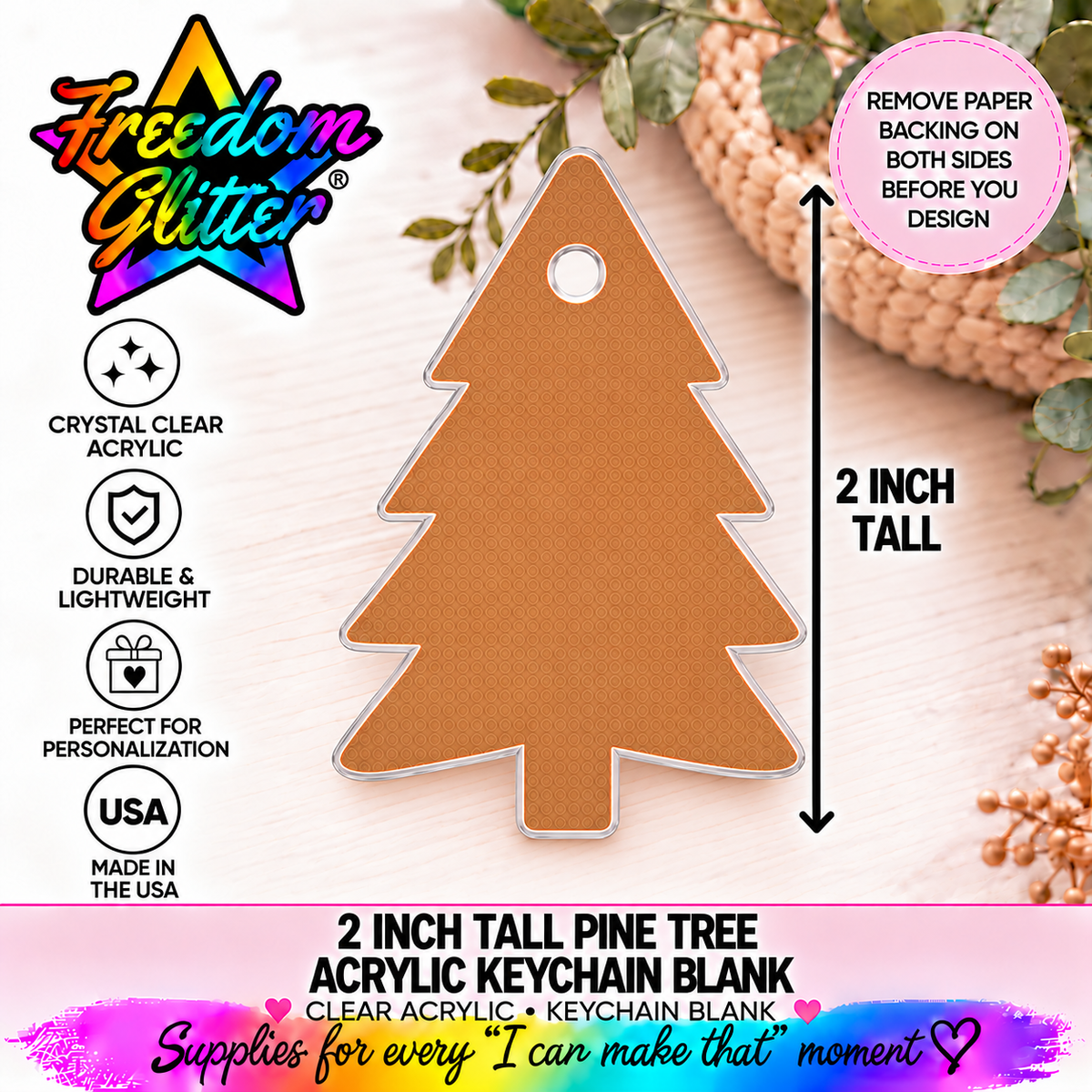 2in Pine Tree Keychain Acrylic Blank – Clear Acrylic