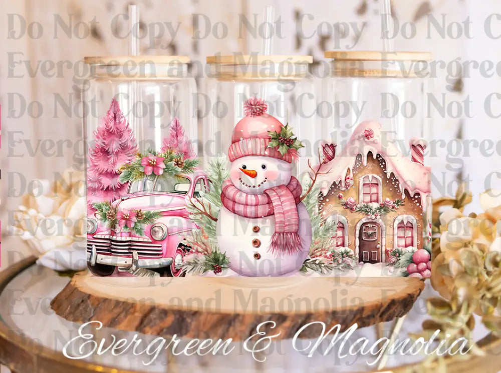Pink Christmas Cute snowman 3