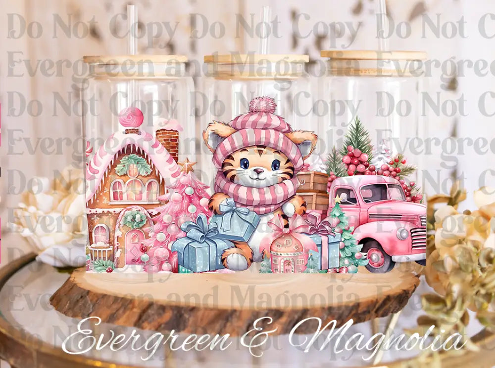 Pink Christmas cute tiger