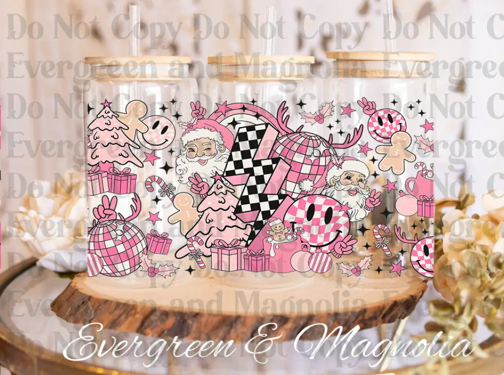 Pink_Retro_Trendy_Christmas_Glass_Can_16oz