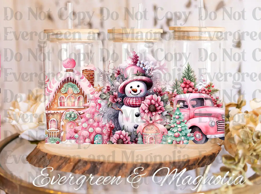 Pink christmas Cute snowman 1