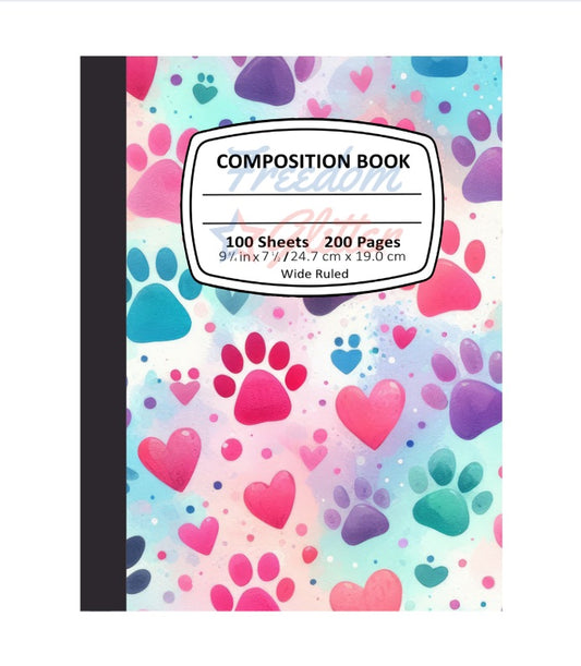 Purple, Pink & Teal Paw Prints Notebook Cover