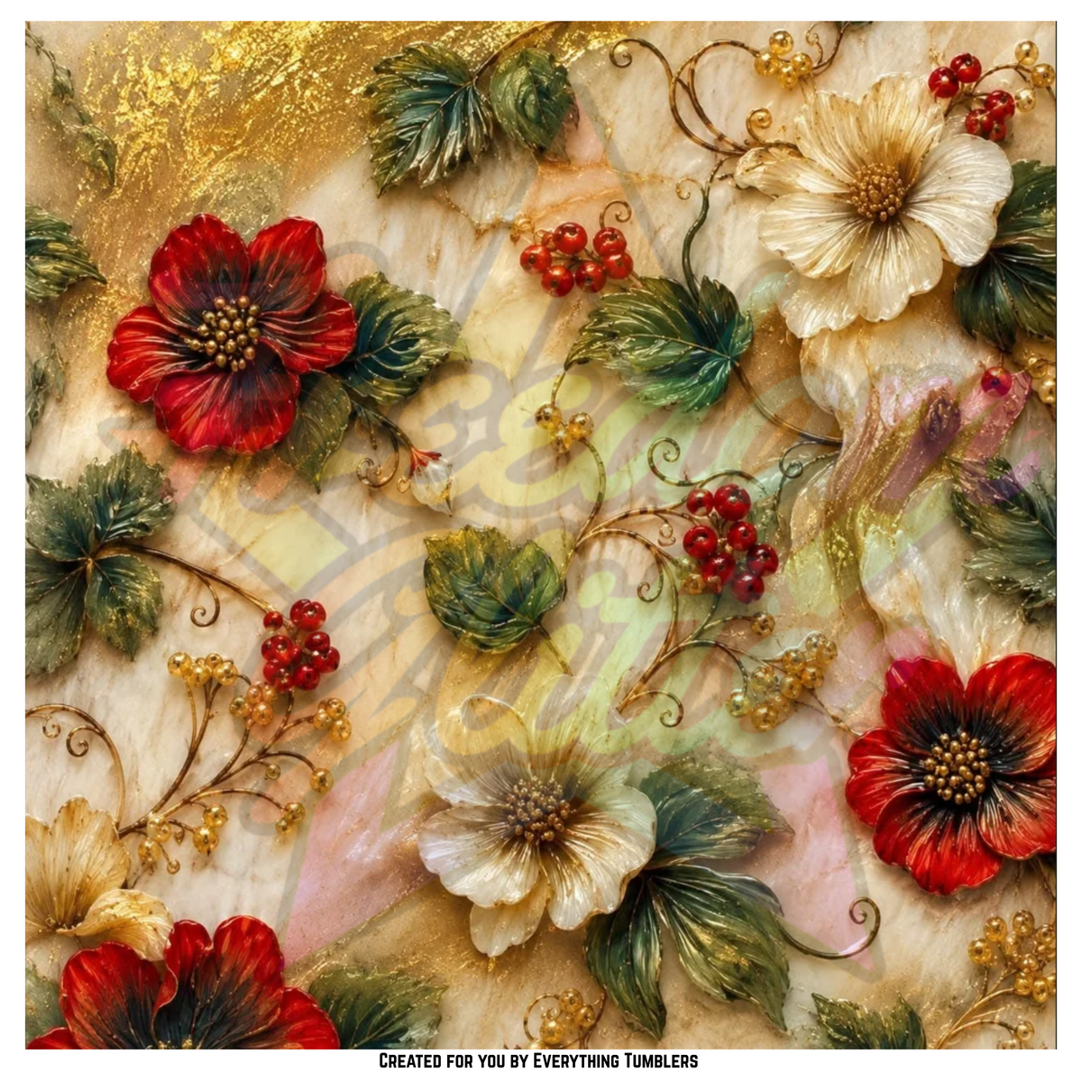Red, White & Gold Floral (Printed Vinyl)