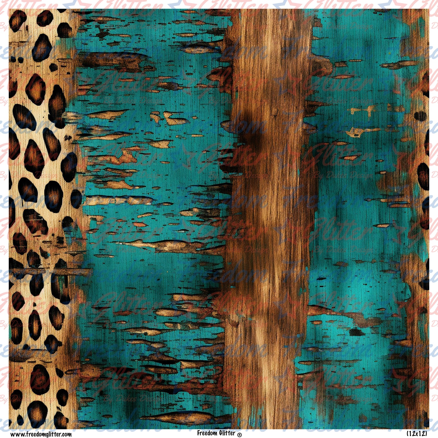 Teal & Cheetah Rustic Wood 2 (Printed Vinyl)