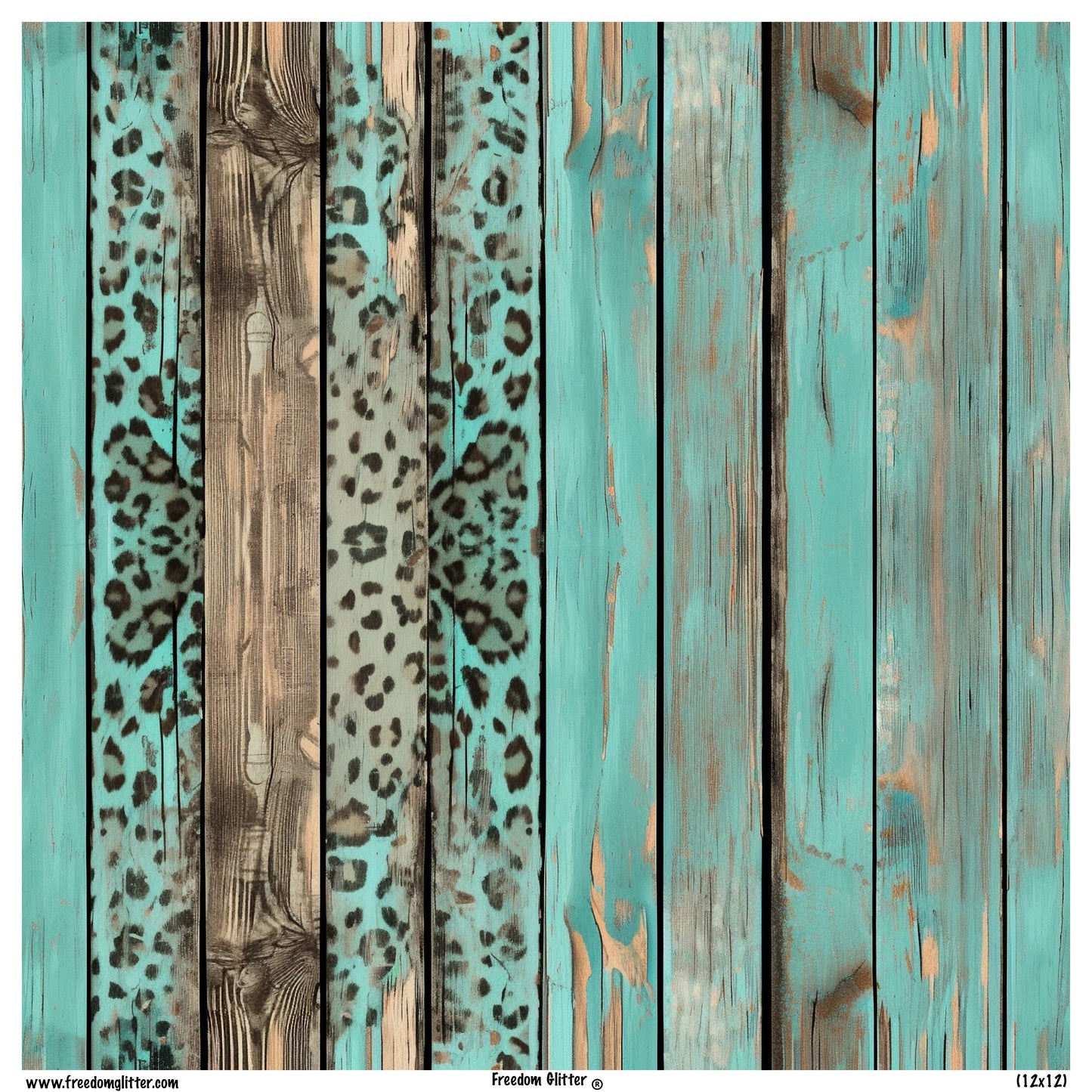 Turquoise & Cheetah Rustic Wood (Printed Vinyl)