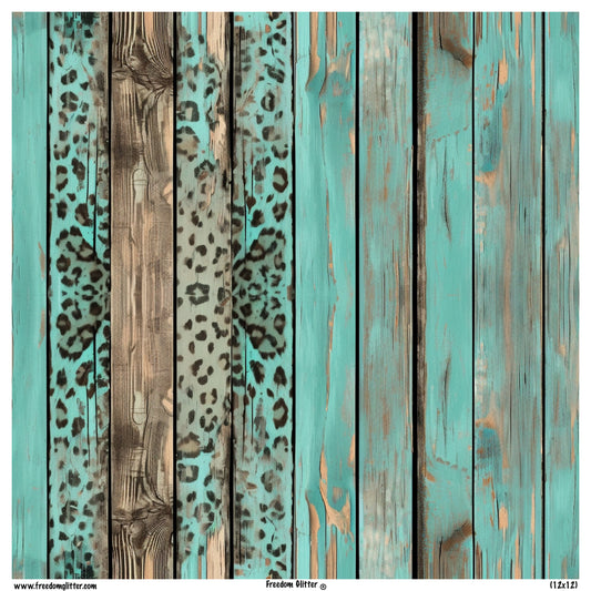Turquoise & Cheetah Rustic Wood (Printed Vinyl)