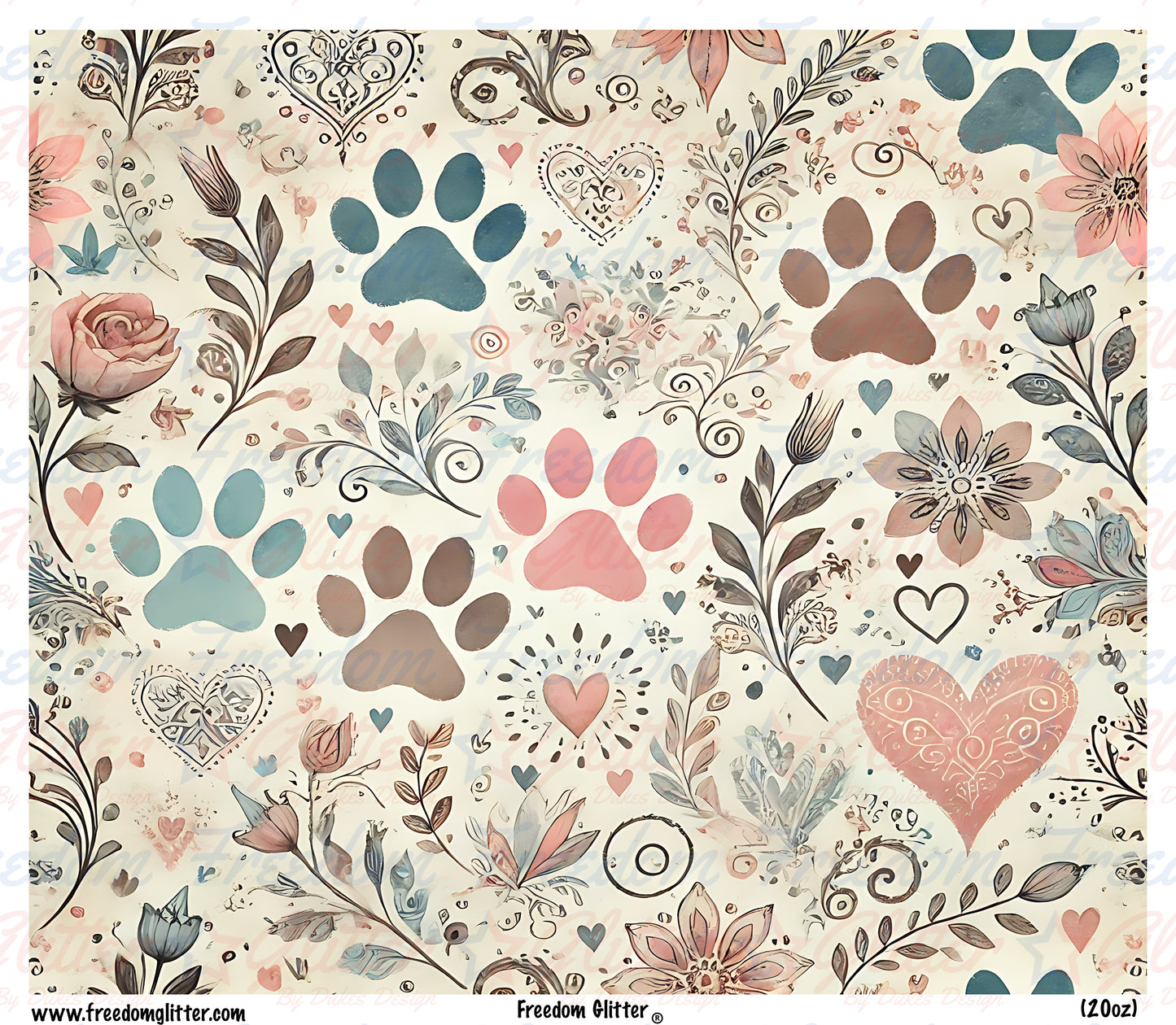 Vintage Floral & Paw Prints (Printed Vinyl)