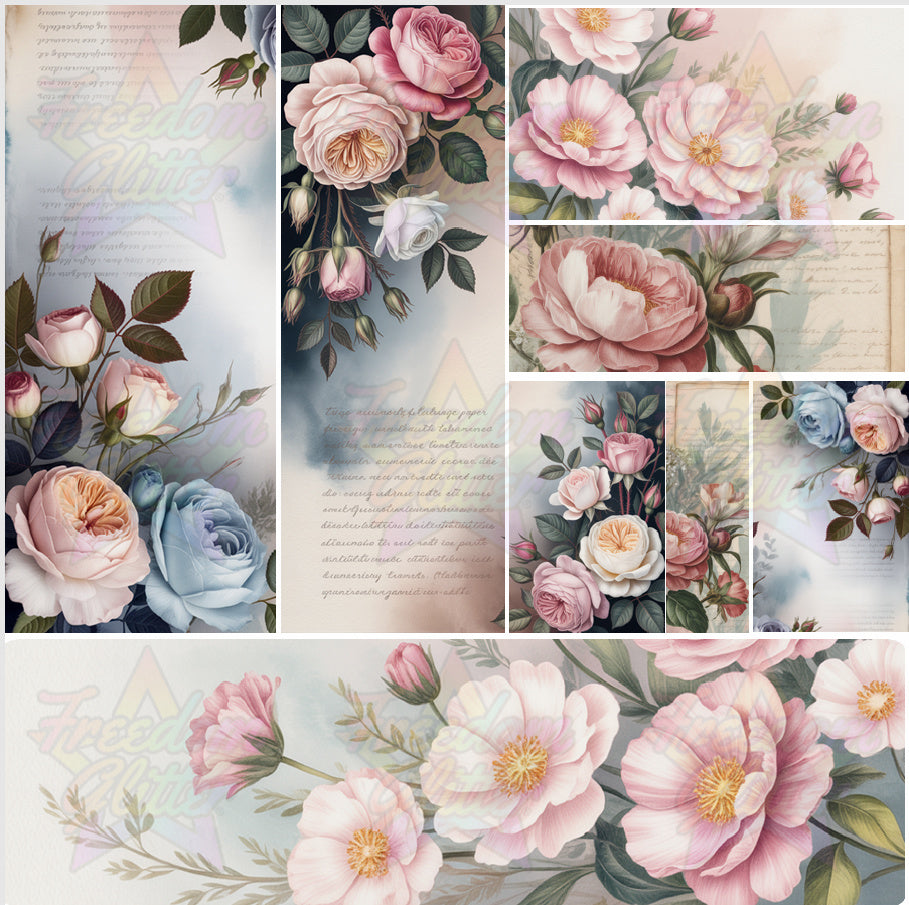 Mixed Image Sheet - Vintage Pink Floral (Printed Vinyl)