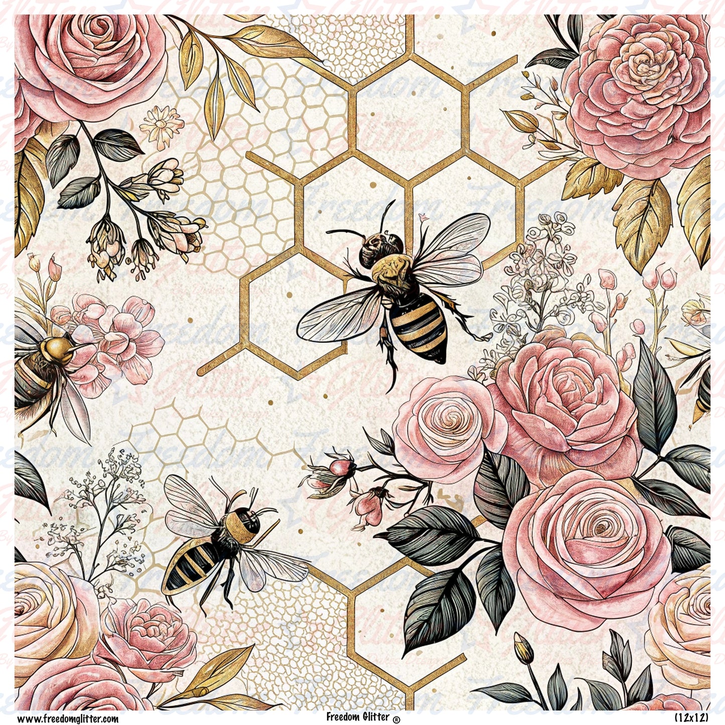Vintage Roses & Bees 2 (Printed Vinyl)