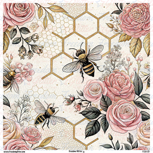 Vintage Roses & Bees 2 (Printed Vinyl)